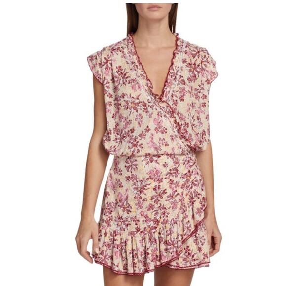Poupette St Barth Estelle Floral Mini Dress Size XS Pink Yellow Beachy Boho - Picture 1 of 14